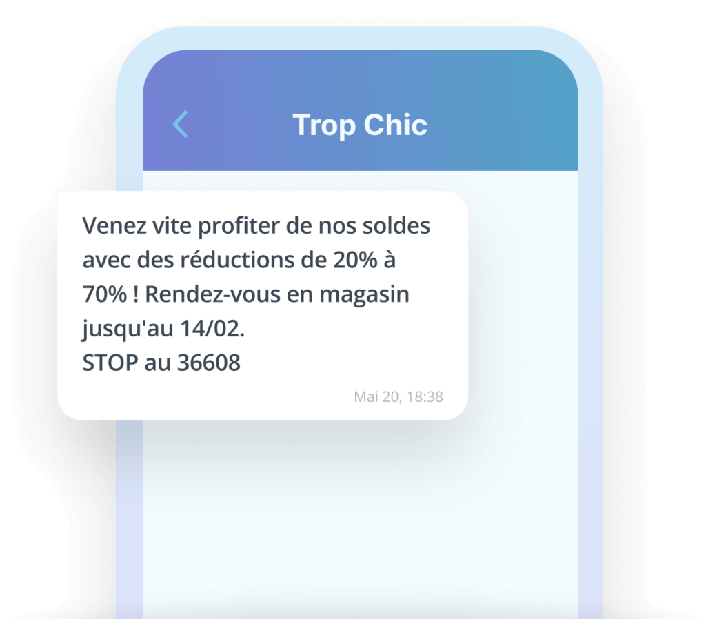 écran de téléphone montrant un exemple de SMS marketing