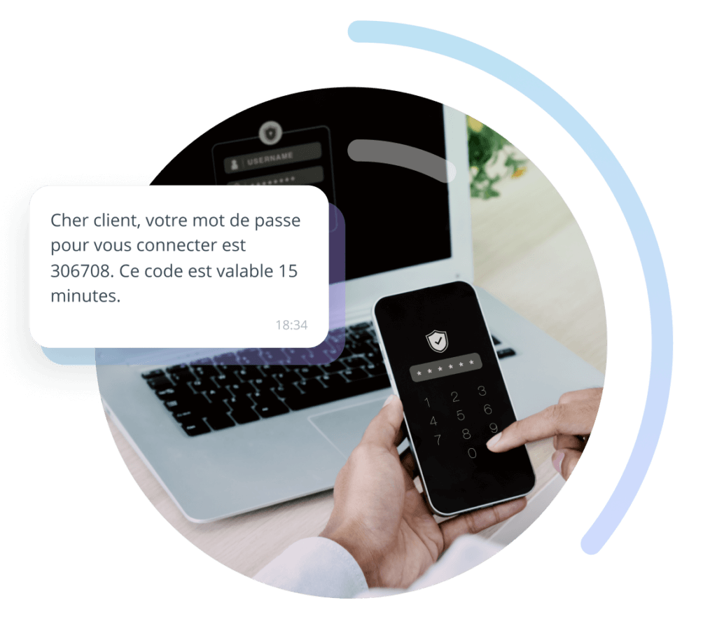 Image montrant un téléphone et un exemple de message sms transactionnel